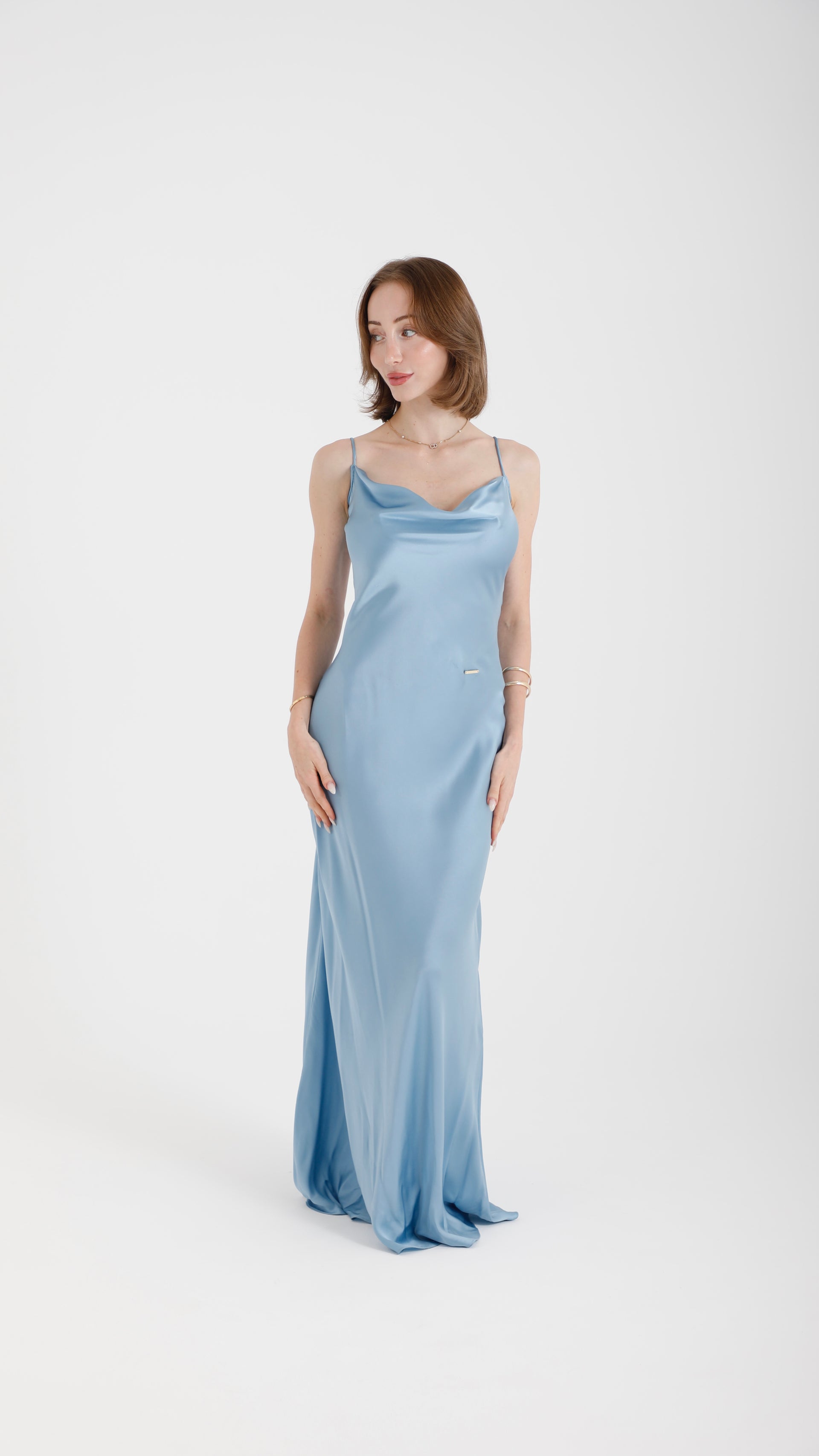 Silk Lace Back Maxi Dress – Sky Blue – Kmono Apparel